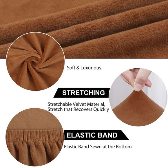 4Pcs Velvet Dinning Chair Seat Cover Slipcovers Brown - Picture 6 of 6